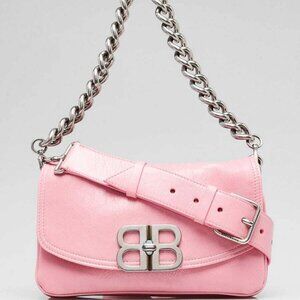 Balenciaga Sweet Pink Leather BB Soft Flap Small Crossbody Bag